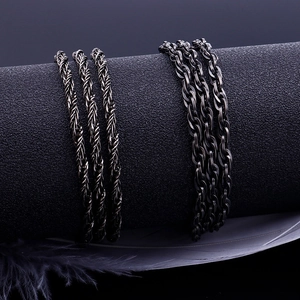 Punk style stainless steel rope chain and curb chain necklace for men in vintage black finish