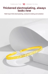 Detailed view of shimmering gold-plated adjustable cuff bracelet with faceted finish