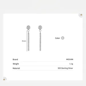 Elegant s925 sterling silver long drop earrings with micro-pave cubic zirconia accents