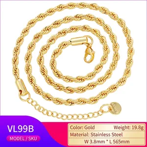 Polished golden stainless steel rope chain necklace with a secure lobster clasp closure