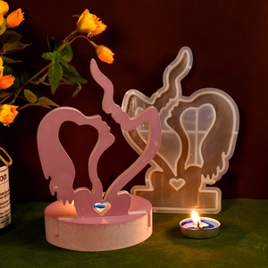 DIY couple heart-shaped silicone candle holder mold for resin casting and gypsum crafts