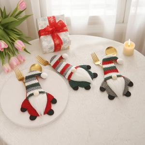 Christmas Gnome Cutlery Holders Knitted Fabric Striped Hat Faceless Doll Tableware Bag Dinner Table Decor Festive