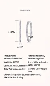 Vue technique détaillée des boucles d'oreilles créoles en argent S925 avec moissanite et tailles