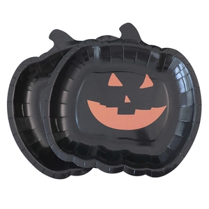 Halloween pompoen papieren borden zwart wegwerp feest servies schattig lach bord 10st