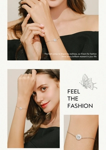 Detailed views of s925 sterling silver bracelet with sparkling round diamond charm