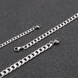 Polished stainless steel Cuban curb chain necklaces for men and women in various widths