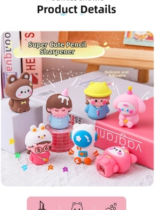Detailed collection of cute cartoon pencil sharpeners in various animal shapes and colors