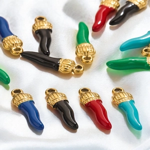 Colorful stainless steel chili pepper charms in red blue green and black for DIY jewelry