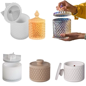 Moule En Silicone À Motif De Diamant Européen Pour Boîte De Rangement DIY Pot À Bougie Avec Couvercle Texture De Grille De Colonne Romaine