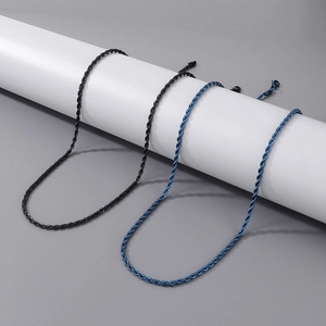 3mm stainless steel rope chain necklaces in black and blue for men and women