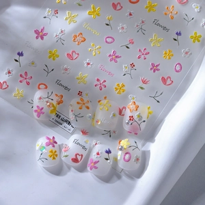 Embossed Floral Nail Art Stickers 5D Relief Wildflower Self Adhesive Manicure Decoration For Women
