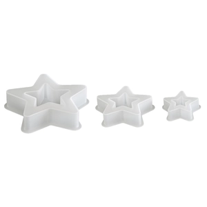 Three-piece set of star-shaped silicone molds for resin and DIY crafts in small, medium, large