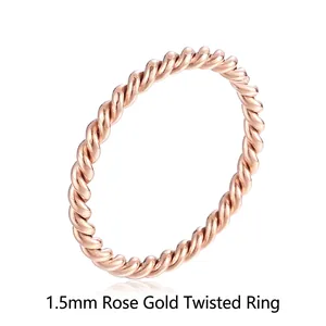 1.5MM rose gold twisted band ring in stainless steel with minimalist braided design