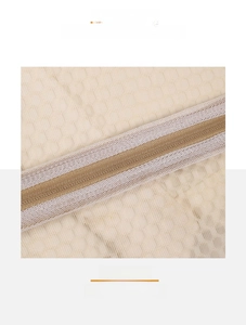 Detail of honey-comb mesh laundry bag with protective zipper cover and neat stitching