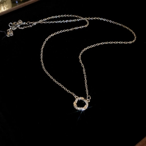Elegant stainless steel double circle necklace with sparkling zircon on black velvet