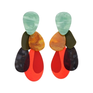 Acrylic teardrop earrings with colorful marble design and sterling silver needle