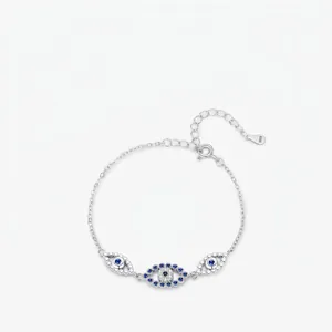 Evil Eye Bracelet 925 Sterling Silver Blue White Cubic Zirconia Lucky Charm Jewelry Adjustable For Women