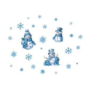 Stickers muraux bonhomme de neige aquarelle de Noël avec flocons de neige et cadeaux