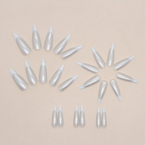 French aurora stiletto press-on nails in pearl grey with 24 pieces long nail tips