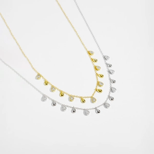S925 sterling silver long necklace with pear-shaped cubic zirconia droplets in gold and silver