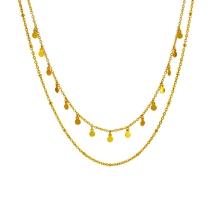 Double-layered 18K gold plated necklace with circular disc pendants and star beads