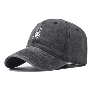 Washed Cotton Baseball Cap Retro Spider Embroidery Adjustable Distressed Streetwear Sun Hat For Men Women Outdoor