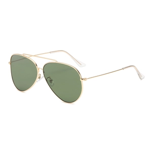 Classic aviator sunglasses with gold metal frame and dark green lenses for UV protection