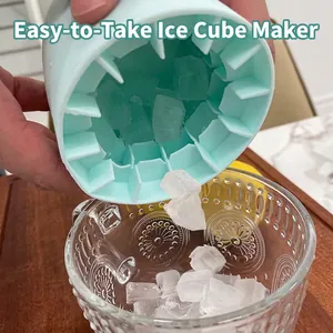 Mint green silicone cylinder ice cube maker with flexible press design for easy release
