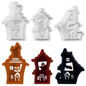 Halloween Geisterhaus Silikonform-Set mit Geist- und Fledermausmotiven für DIY-Harzformen