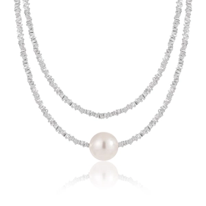 925 Sterling Silver Artificial Pearl Necklace For Women Minimalist Crushed Silver Bead Chain Elegant Jewelry Gift