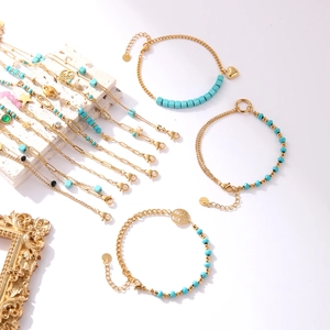 Vintage bohemian gold bracelets and anklets with turquoise beads and charms