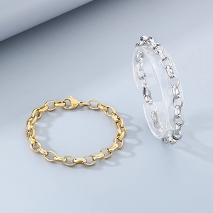 Fashionable gold and silver stainless steel oval link bracelets for men and women