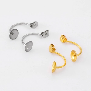 Stainless Steel Earring Posts C Shaped Curved Stud Findings With Flat Disc Base For DIY Jewelry Making Minimalist Earring Backs