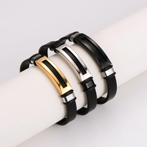 Men's braided leather bracelets with gold, silver and black stainless steel clasps