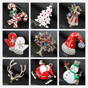 Christmas Brooch Pin Alloy Enamel Rhinestone Santa Reindeer Tree Bell Snowman Festive Holiday Accessory For Women Men