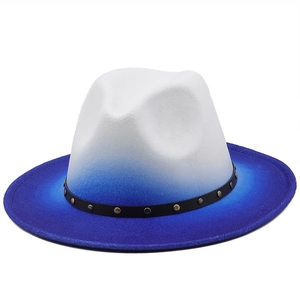 Fedora Hat Wool Blend Felt Wide Brim Gradient Spray Paint Rivet Belt Vintage British Style Jazz Cap For Men Women