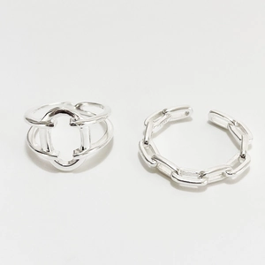 Minimalist S925 sterling silver geometric hollow ring and chain pattern set for women