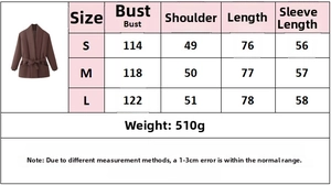 Detailed size chart for women solid color puffer coat showing bust and length measurements