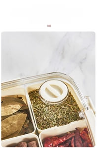 Detail view of seasoning storage box with manual date tracking dial on clear lid