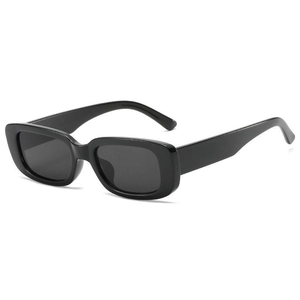 Retro rectangle sunglasses with thick black frames and dark protective lenses for unisex