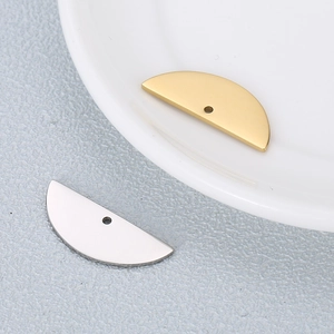 Polished stainless steel half-moon pendants in gold and silver finish with drill holes