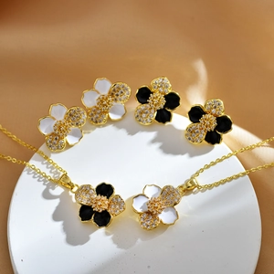 Flower Necklace And Earrings Copper Micro Pave Zircon Enamel Elegant Minimalist Fashion For Women