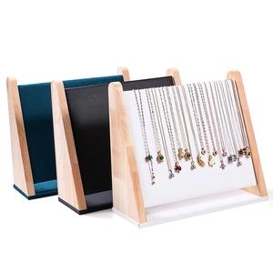 Wooden Necklace Display Stand Slanted Velvet Jewelry Holder Pendant Showcase Counter Organizer For Home Store