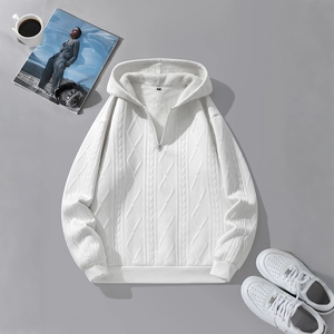 Herren Quarter-Zip Hoodie Fleece Gefüttert Jacquard Sweatshirt Langarm Dick Warm Casual Solid Pullover Herbst Winter