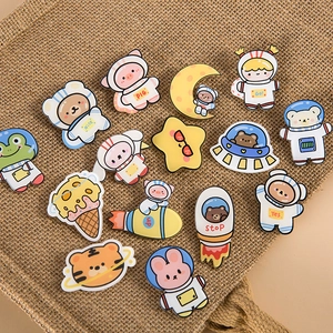Cute cartoon astronaut animal acrylic brooch pins featuring bears rabbits and rockets