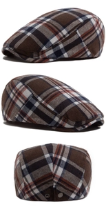Detailed views of vintage herringbone flat cap with adjustable metal back buckle