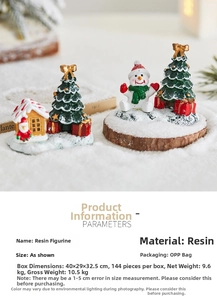 Detailed view of Christmas resin miniature ornaments with snowman and gingerbread house