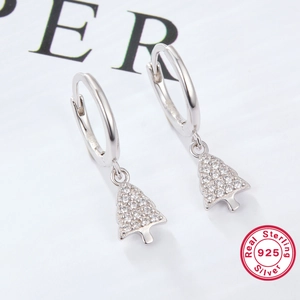 925 sterling silver hoop earrings with sparkling crystal Christmas tree charm for women