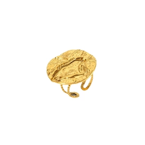 French vintage 18K gold plated ring featuring hammered texture and relief pattern
