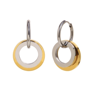 Dual-tone 18K gold plated stainless steel interlocking star hoop earrings for women